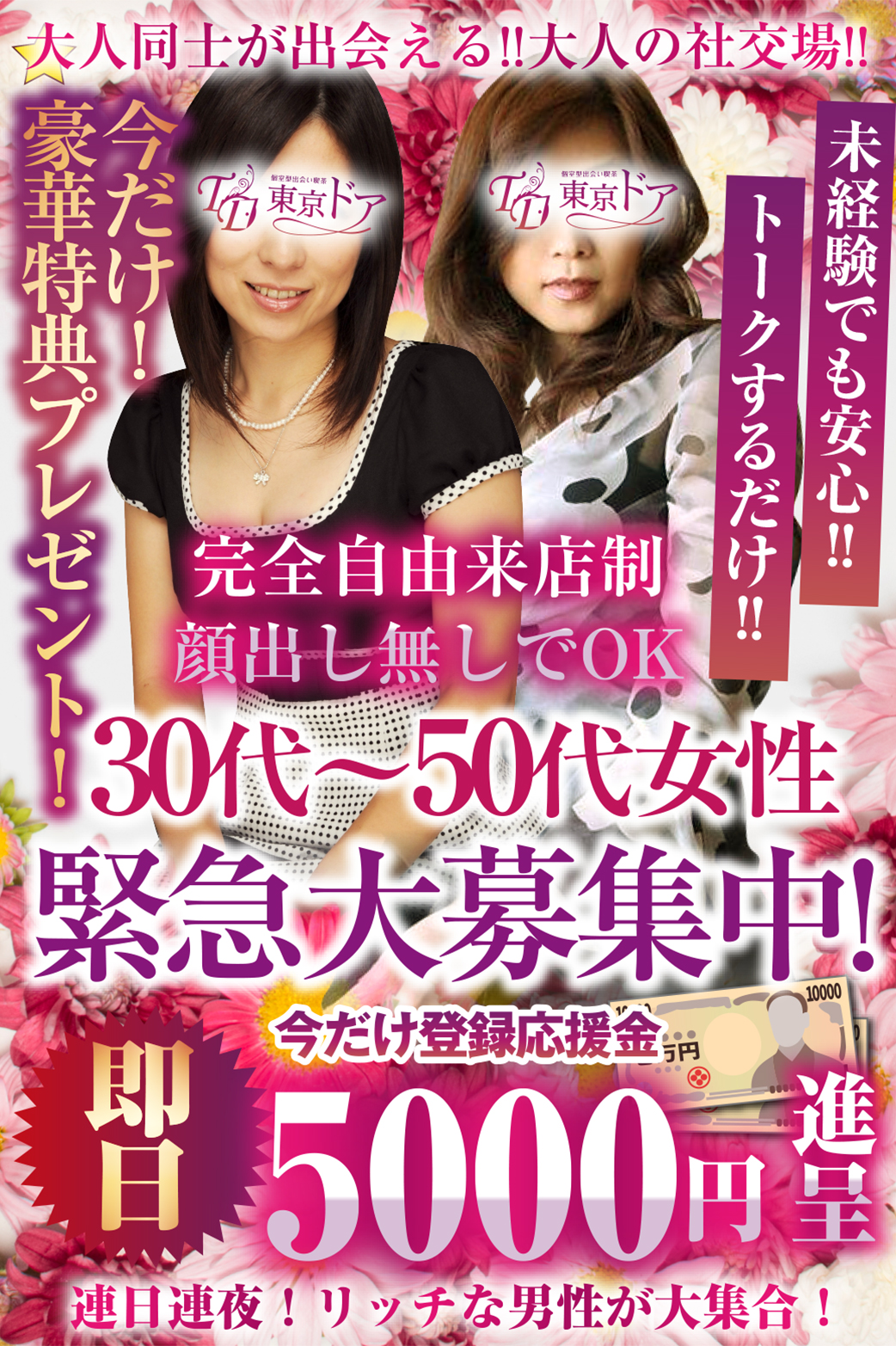 完全自由来店制顔出し無しでOK R35女性を緊急大募集!期間限定登録祝い金10000円キャンペーン中!